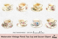 Vintage Floral Tea Cup and Saucer Clipart Bundle - CraftNest - Digital Crafting and Art
