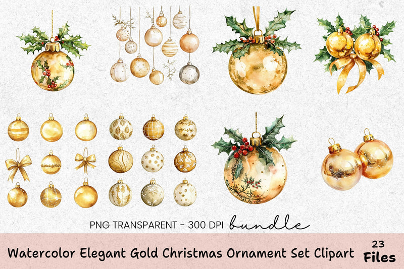 Elegant Gold Christmas Ornament Clipart Bundle - CraftNest - Digital Crafting and Art