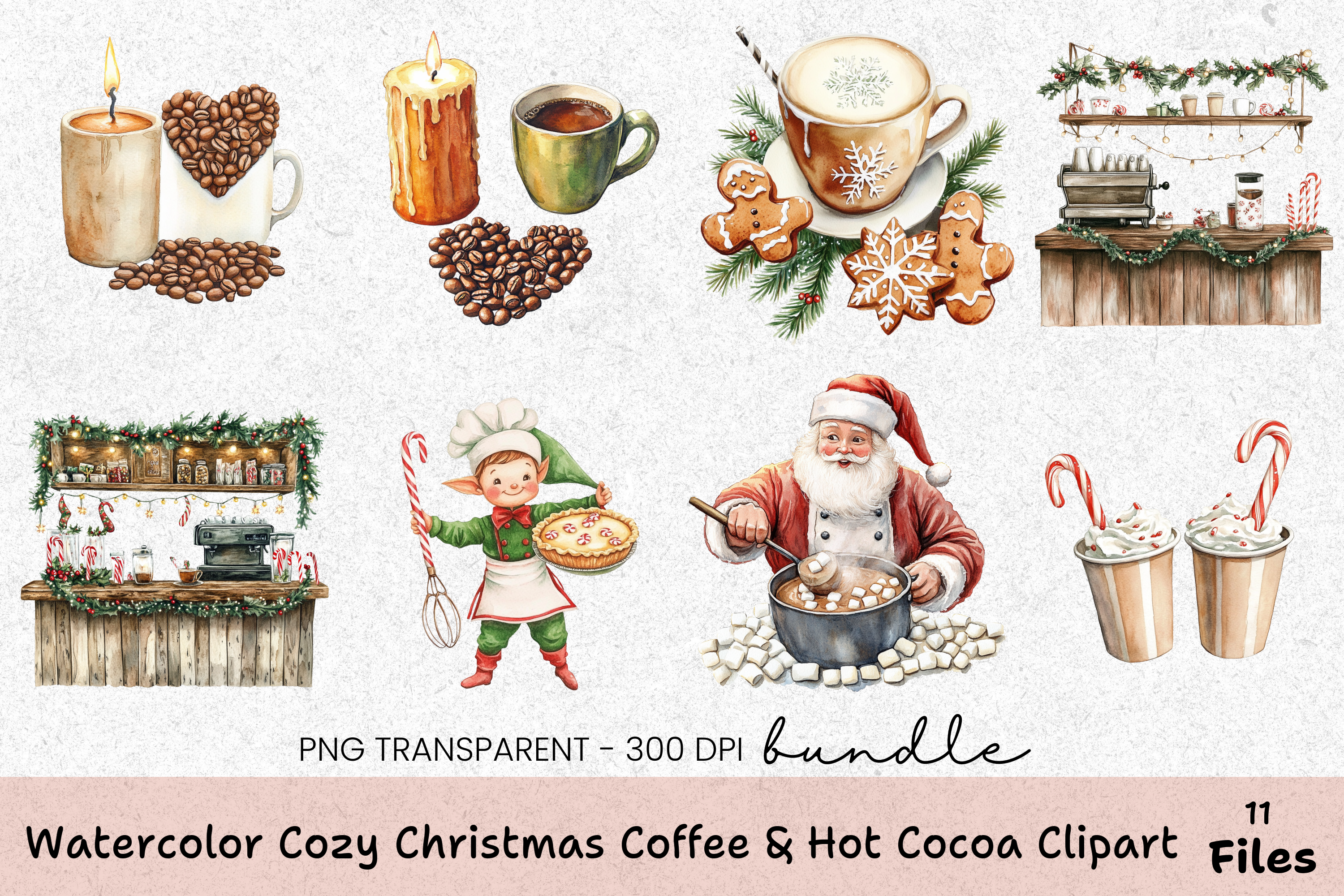 Cozy Christmas Coffee & Hot Cocoa Clipart Bundle