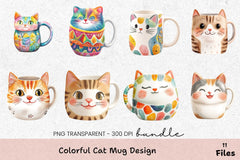 Colorful Cat Design Mug Wrap Bundle - CraftNest - Digital Crafting and Art