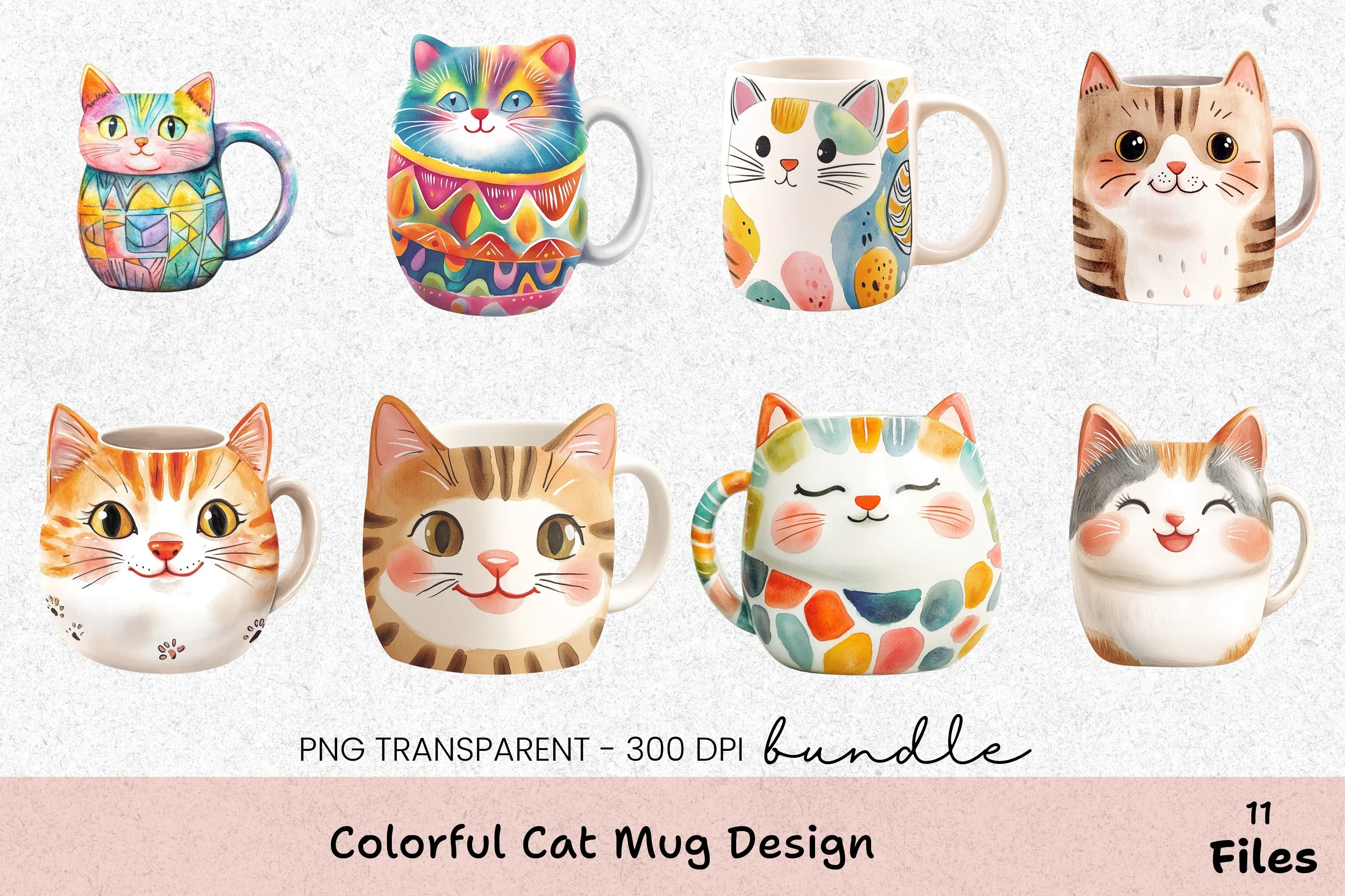 Colorful Cat Design Mug Wrap Bundle - CraftNest - Digital Crafting and Art