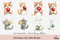 Christmas Cat with Bauble Clipart Bundle - CraftNest - Digital Crafting and Art