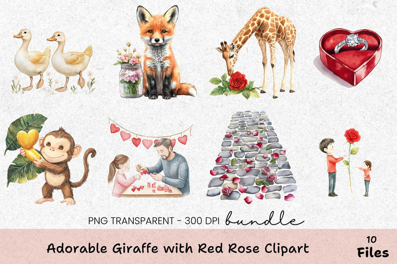 Adorable Giraffe with Red Rose Clipart Bundle - CraftNest - Digital Crafting and Art