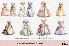 Victorian Gown Dresses Clipart Bundle - CraftNest - Digital Crafting and Art