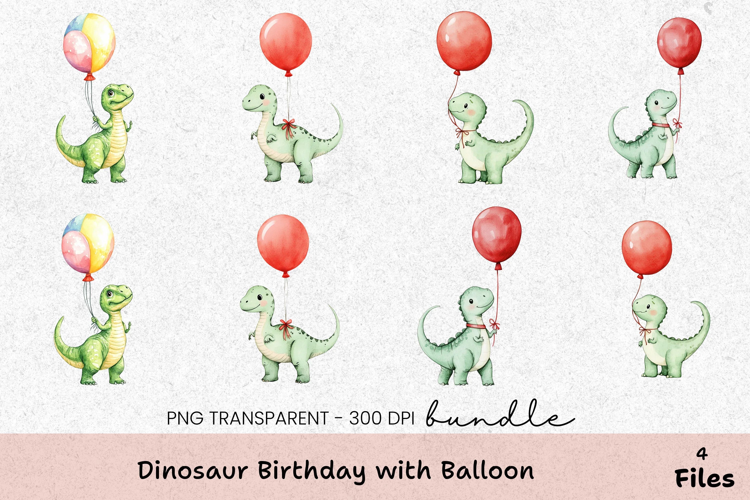 Dinosaur Birthday Balloon Clipart Bundle - CraftNest - Digital Crafting and Art