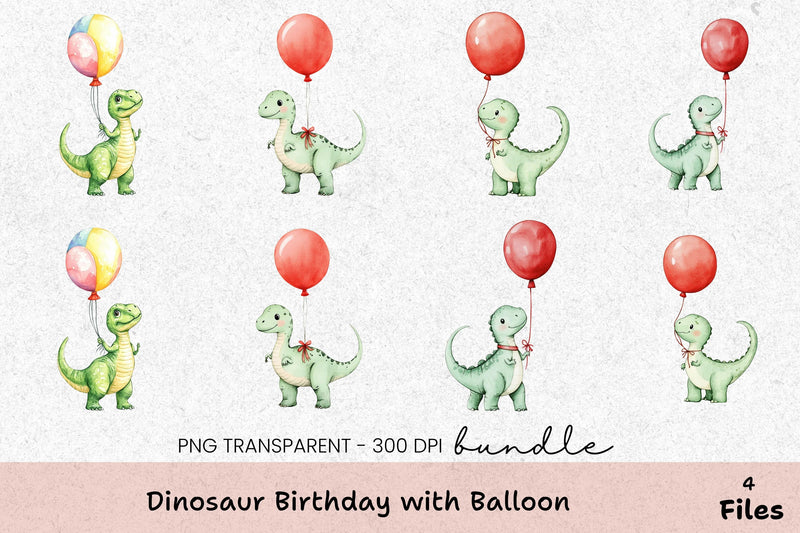 Dinosaur Birthday Balloon Clipart Bundle - CraftNest - Digital Crafting and Art