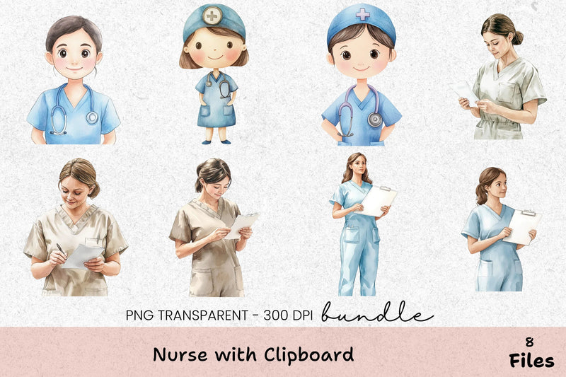 Nurse with Clipboard Clipart Bundle - CraftNest - Digital Crafting and Art