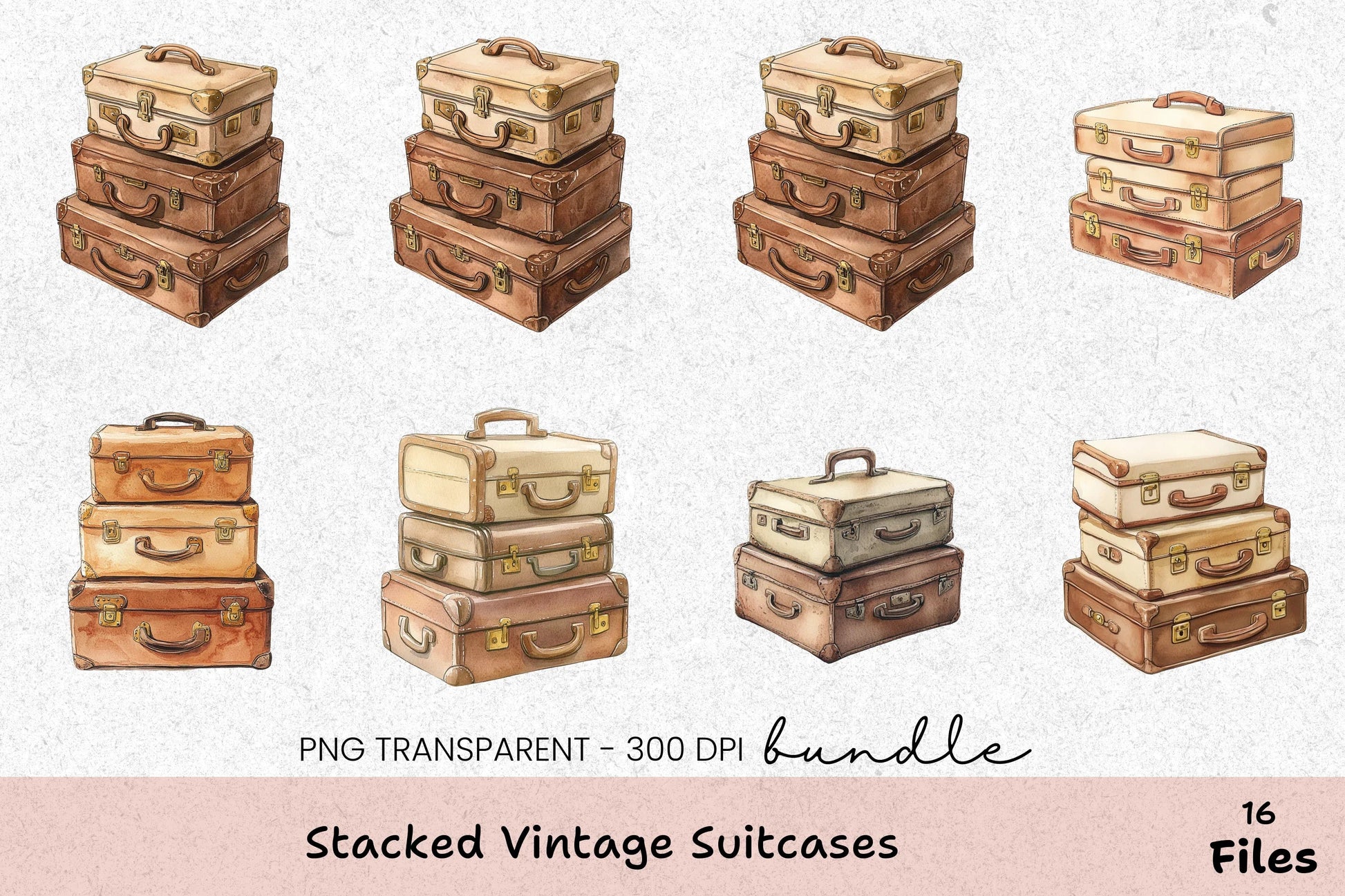 Stacked Vintage Suitcases Clipart Bundle - CraftNest - Digital Crafting and Art