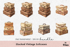 Stacked Vintage Suitcases Clipart Bundle - CraftNest - Digital Crafting and Art