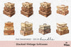 Stacked Vintage Suitcases Clipart Bundle