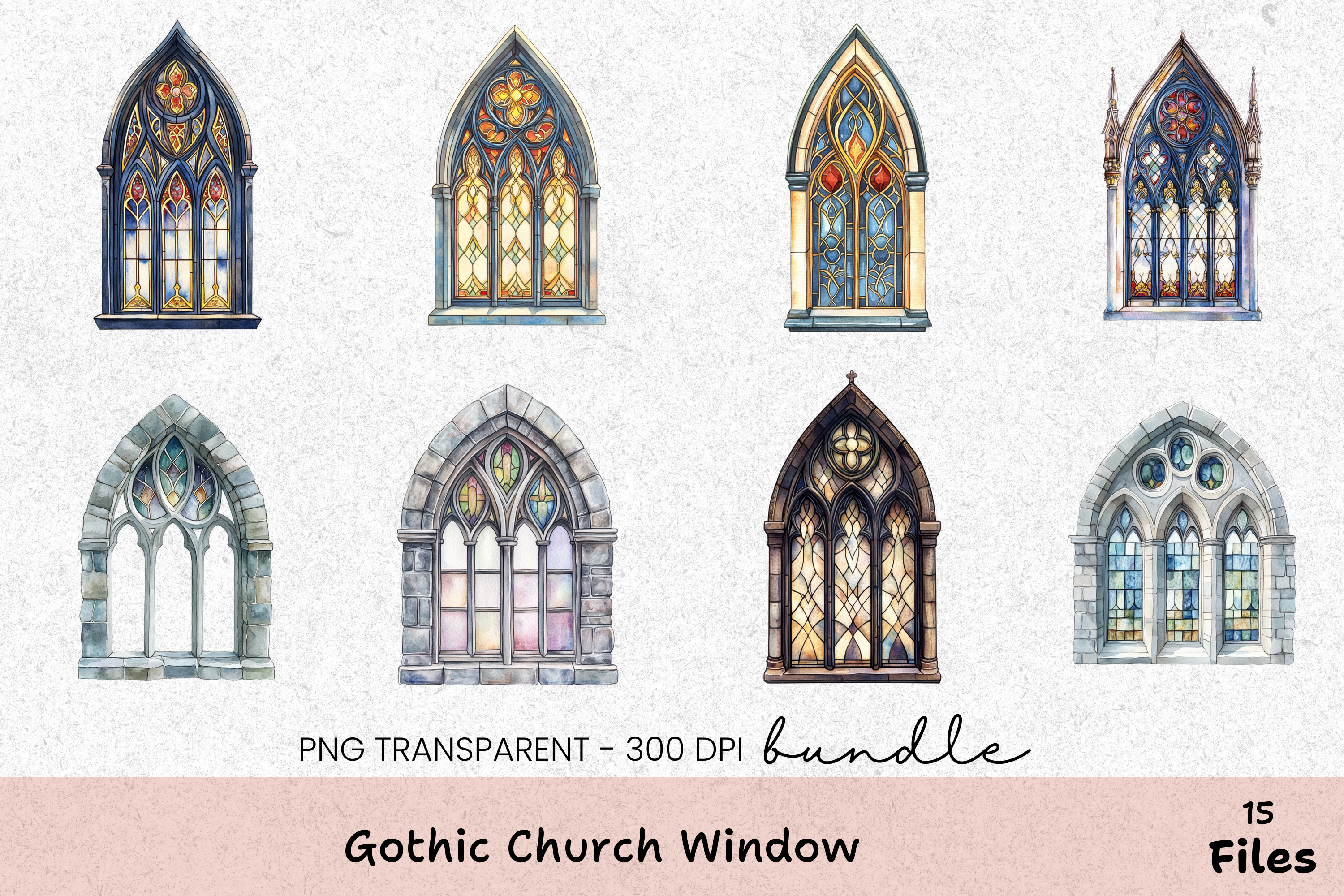 Gothic Church Window Clipart Bundle