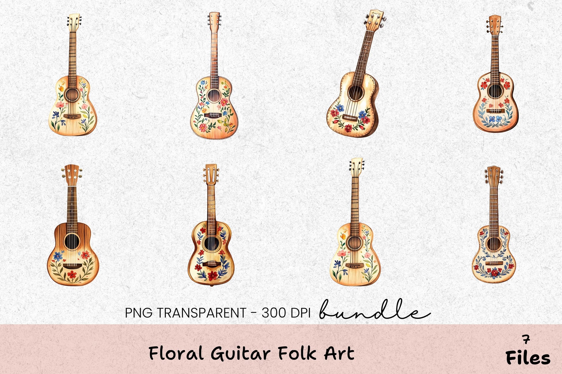 Floral Guitar Folk Art Clipart Bundle - CraftNest - Digital Crafting and Art