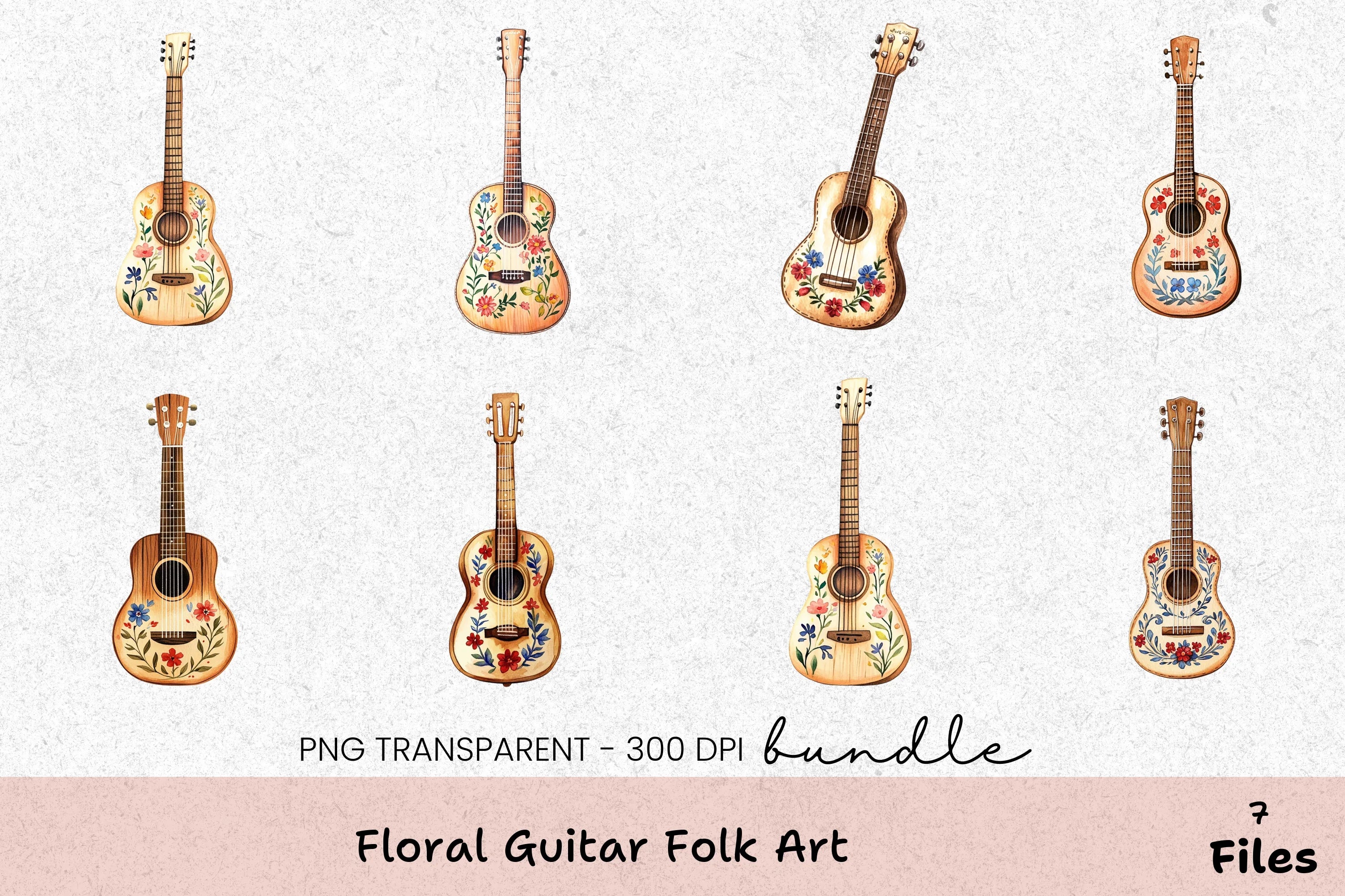 Floral Guitar Folk Art Clipart Bundle - CraftNest - Digital Crafting and Art