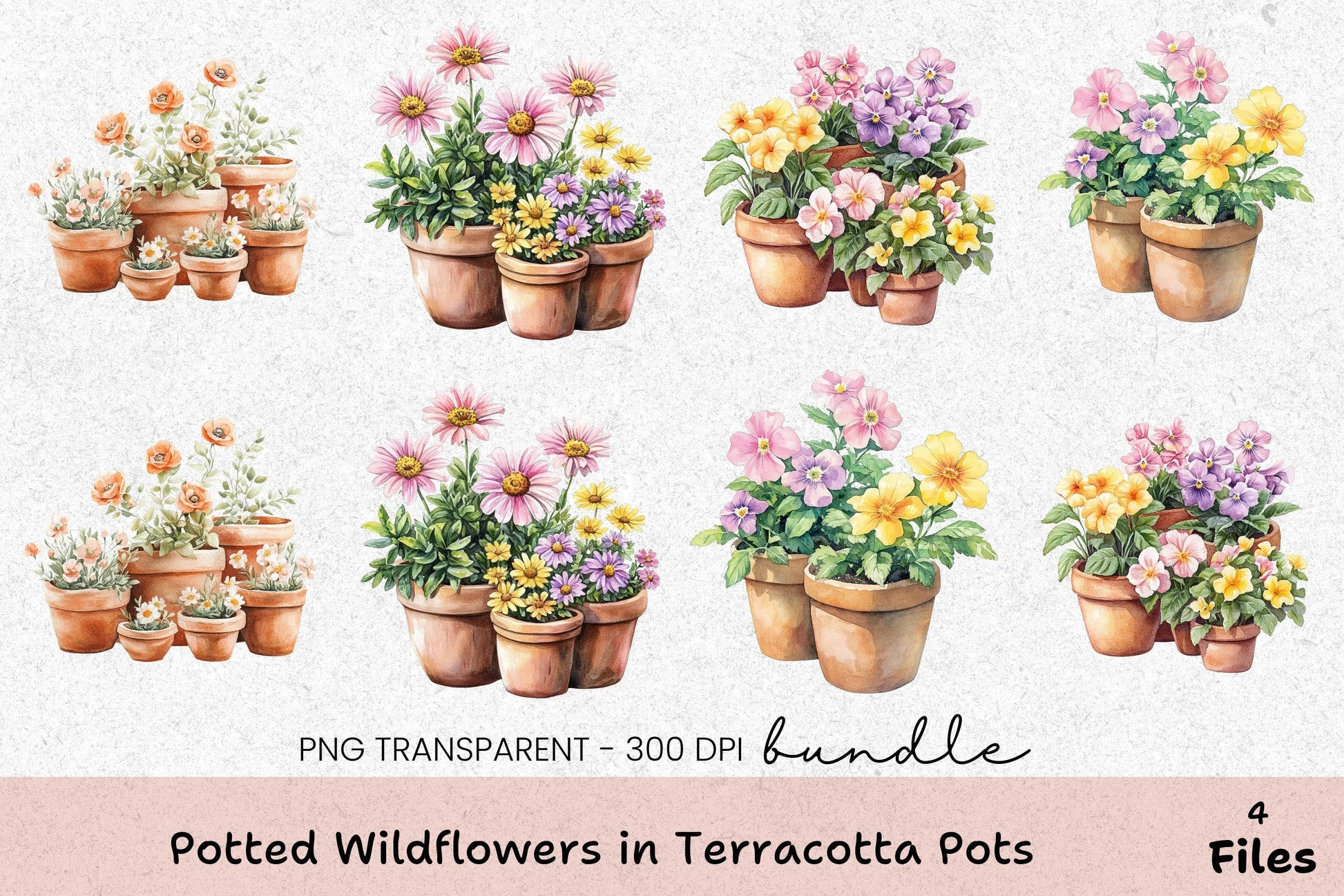 Potted Wildflowers in Terracotta Pots Clipart Bundle - CraftNest - Digital Crafting and Art