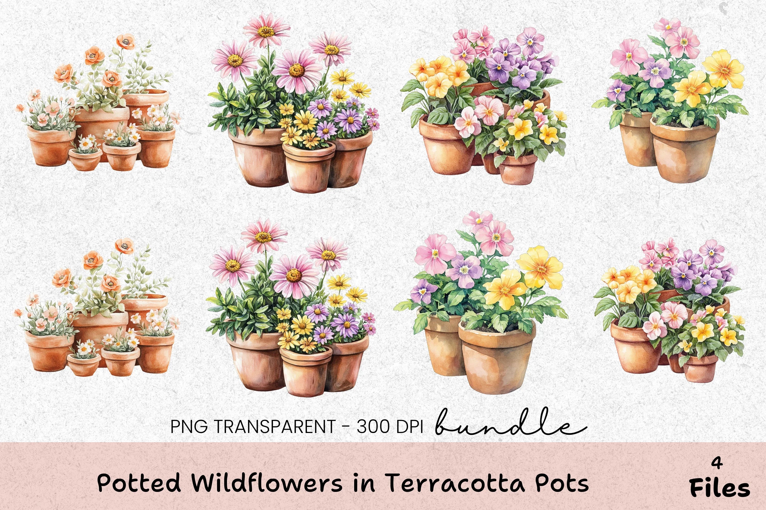 Potted Wildflowers in Terracotta Pots Clipart Bundle - CraftNest - Digital Crafting and Art