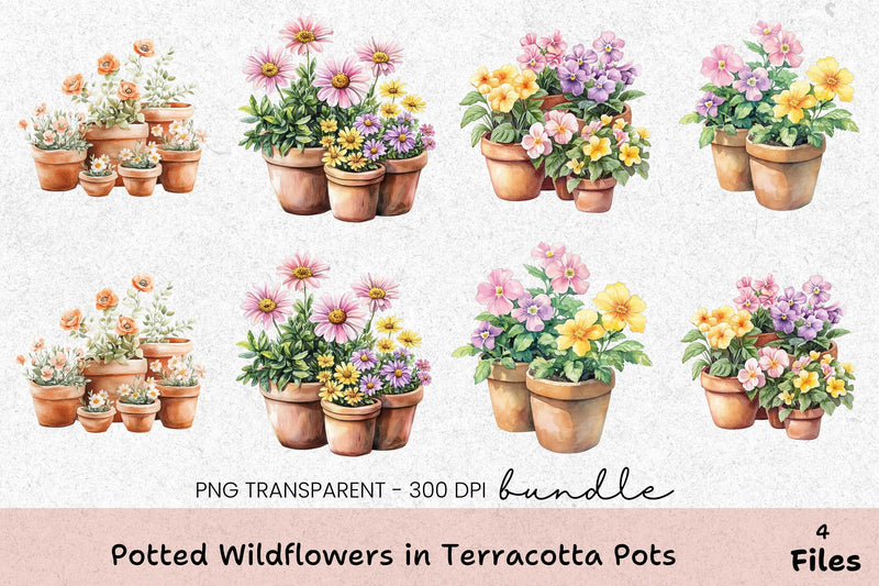 Potted Wildflowers in Terracotta Pots Clipart Bundle - CraftNest - Digital Crafting and Art