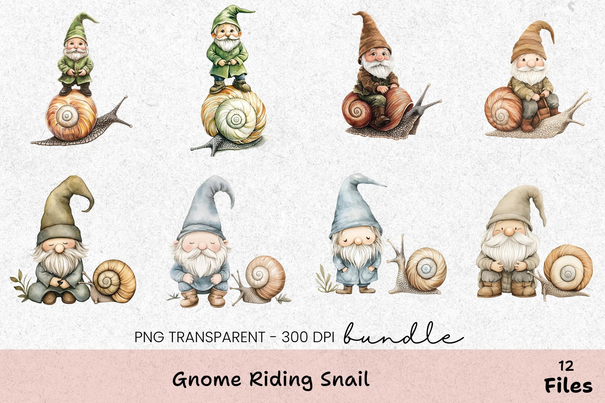 Gnome Riding Snail Clipart Bundle - CraftNest - Digital Crafting and Art