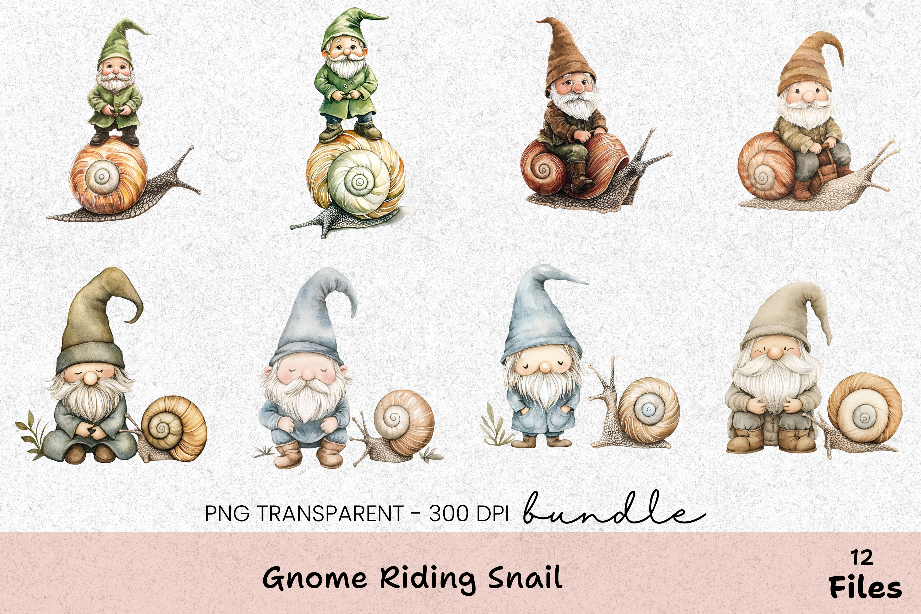 Gnome Riding Snail Clipart Bundle
