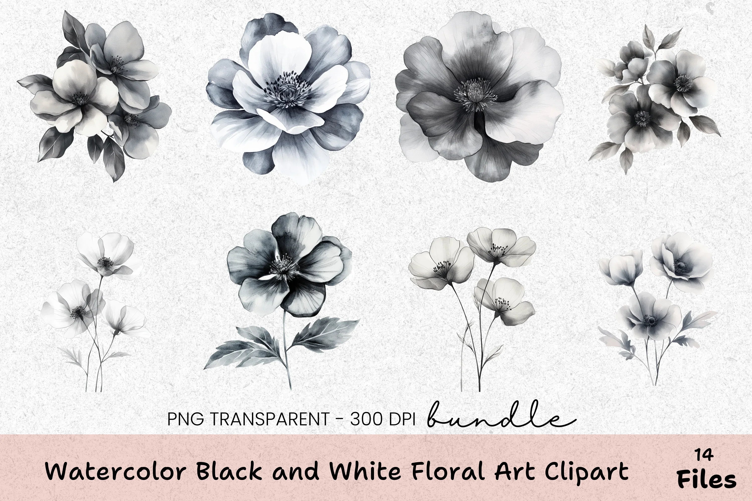 Black and White Floral Art Clipart Bundle - CraftNest - Digital Crafting and Art