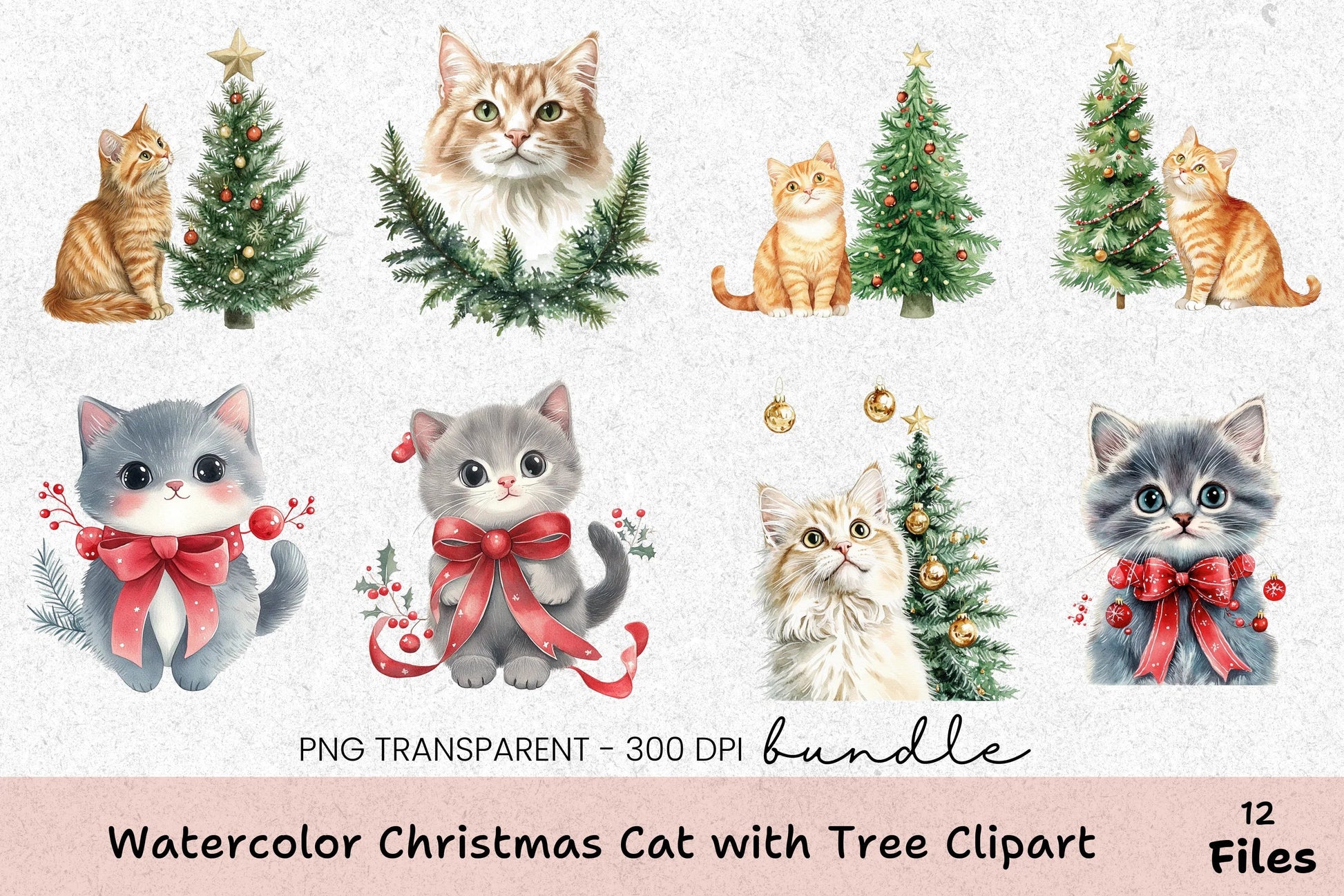 Christmas Cat with Tree Clipart Bundle - CraftNest - Digital Crafting and Art
