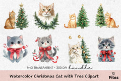 Christmas Cat with Tree Clipart Bundle - CraftNest - Digital Crafting and Art