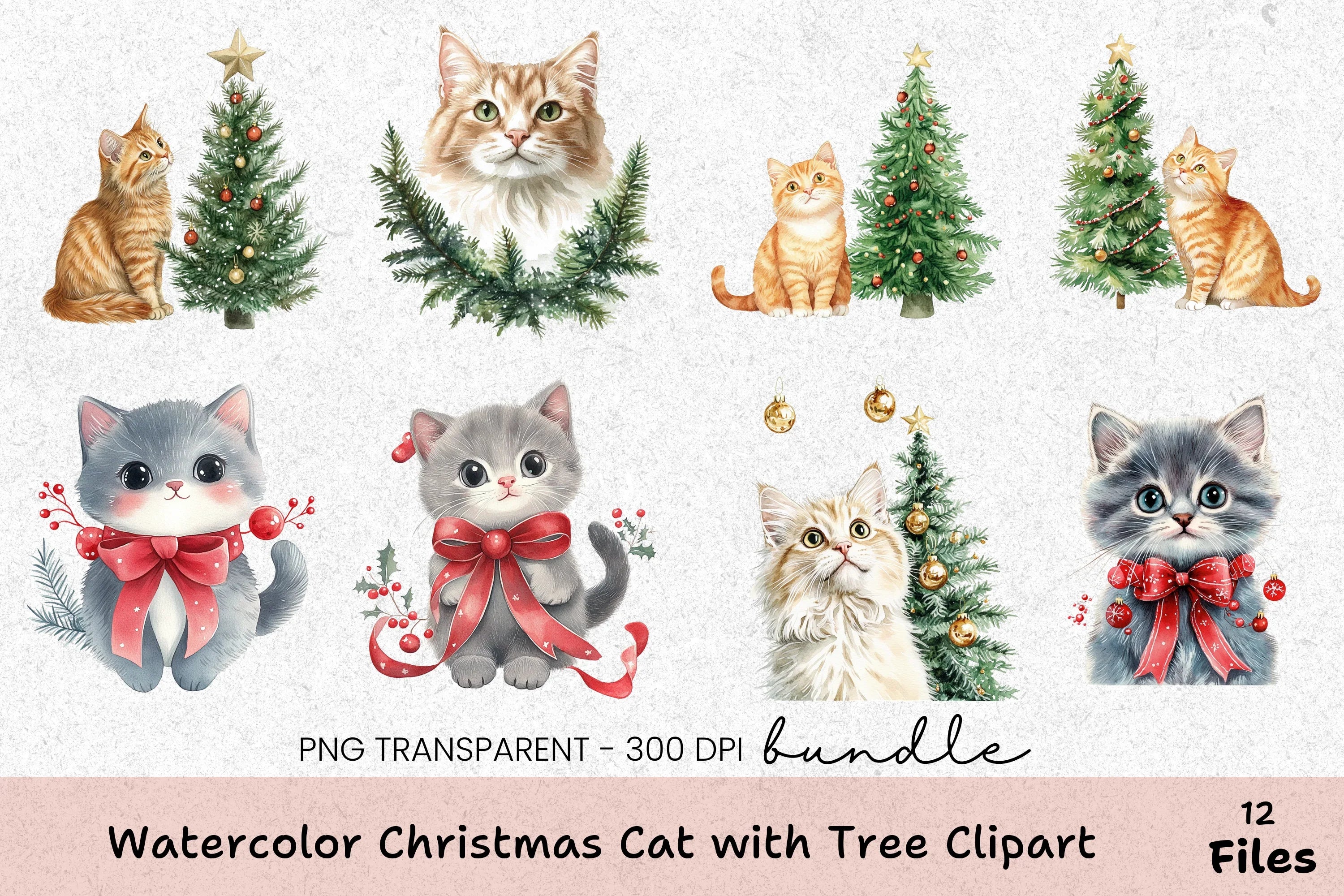 Christmas Cat with Tree Clipart Bundle - CraftNest - Digital Crafting and Art