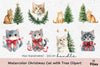 Christmas Cat with Tree Clipart Bundle