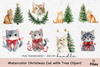 Christmas Cat with Tree Clipart Bundle