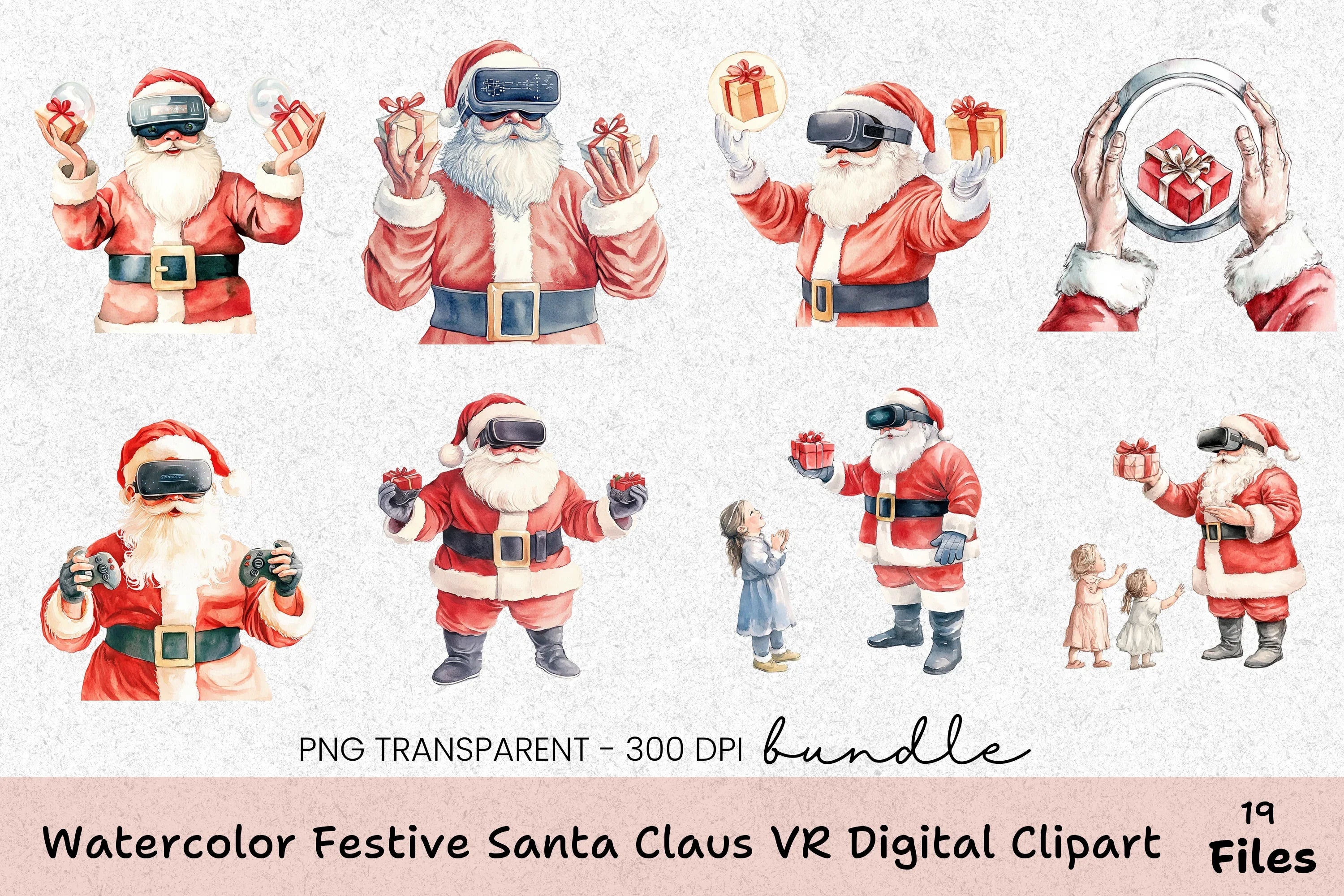Festive Santa Claus VR Digital Clipart Bundle - CraftNest - Digital Crafting and Art