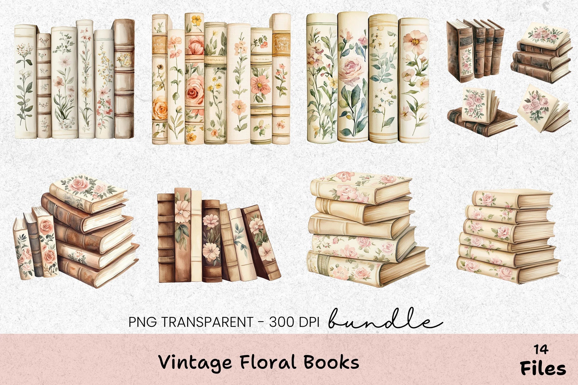 Vintage Floral Books Clipart Bundle - CraftNest - Digital Crafting and Art