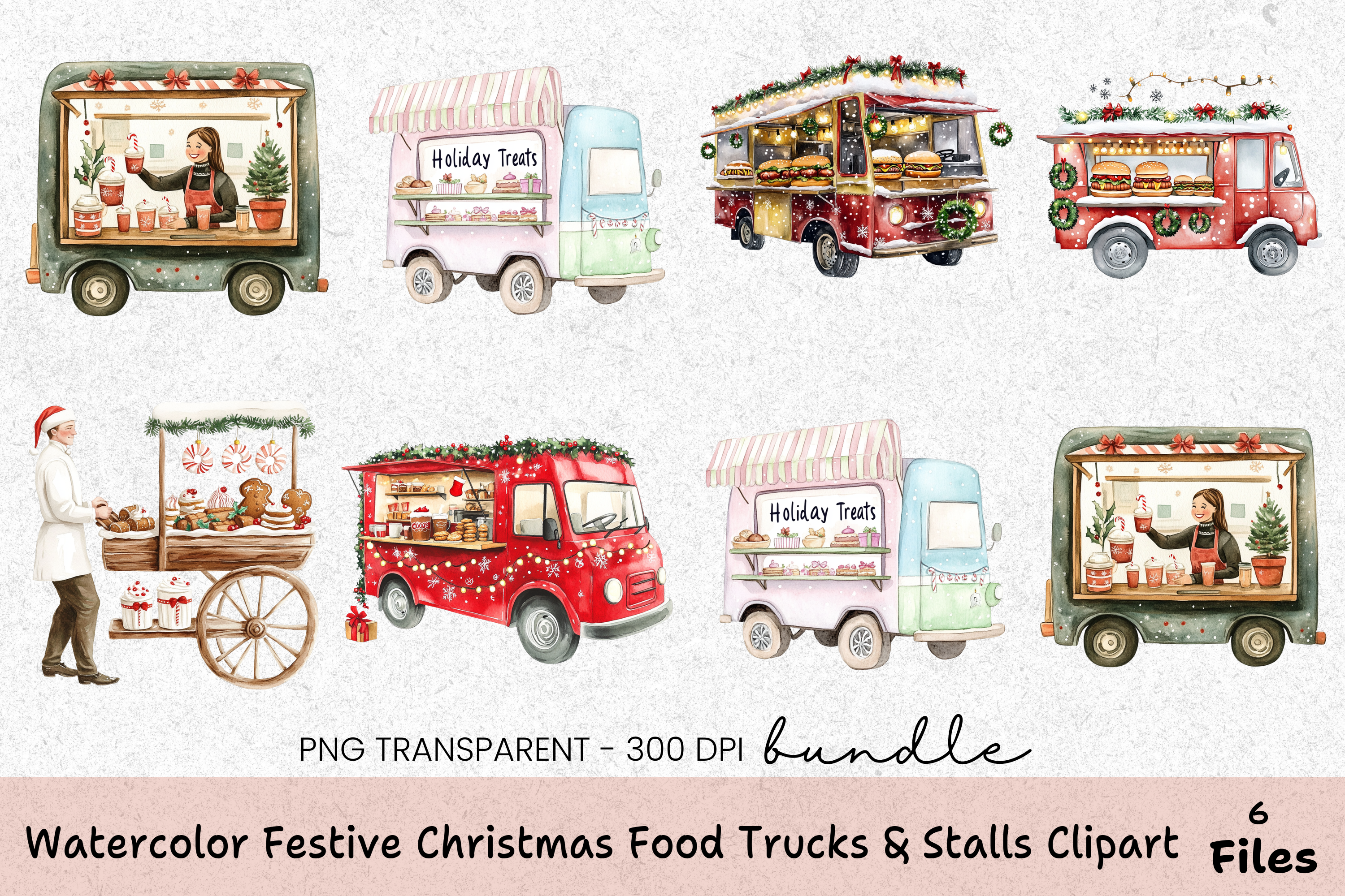 Festive Christmas Food Trucks & Stalls Clipart Bundle