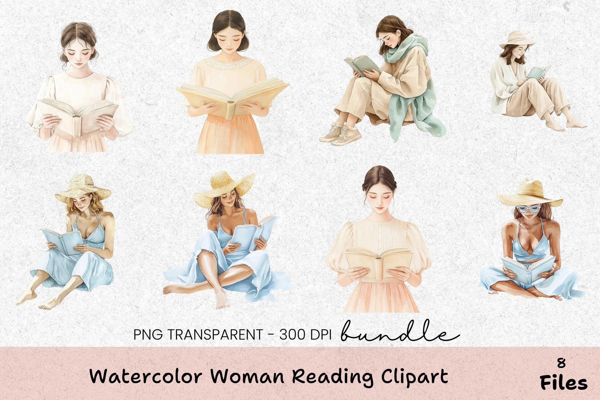 Charming Woman Reading Clipart Bundle - CraftNest - Digital Crafting and Art
