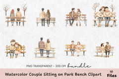 Couple Sitting on Park Bench Clipart Bundle - CraftNest - Digital Crafting and Art