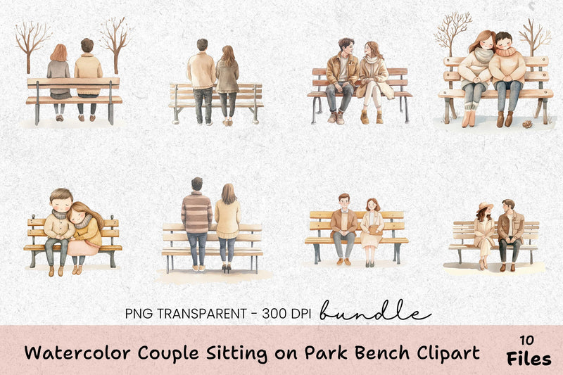 Couple Sitting on Park Bench Clipart Bundle - CraftNest - Digital Crafting and Art