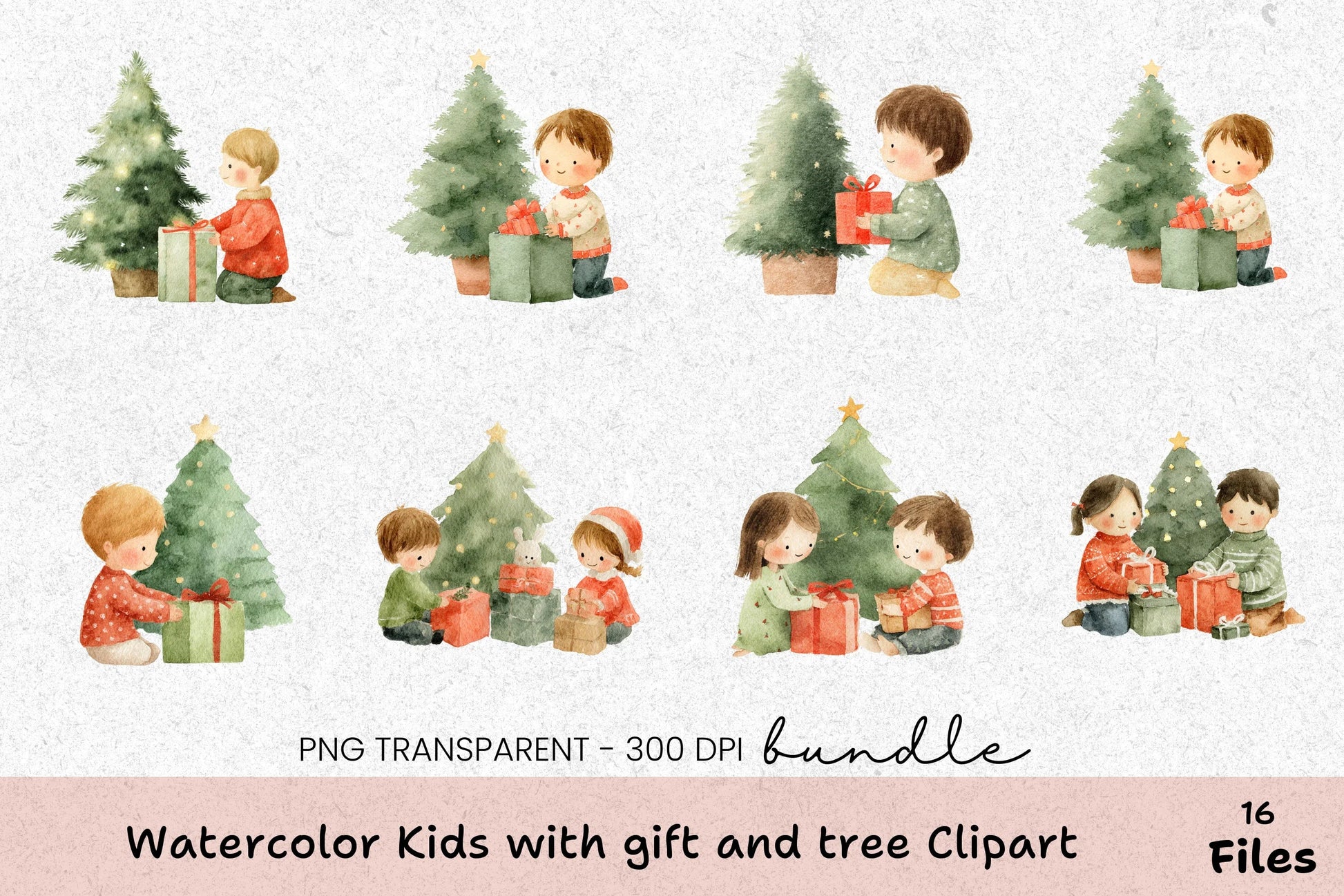 Kids with Gift and Tree Clipart Bundle - CraftNest - Digital Crafting and Art
