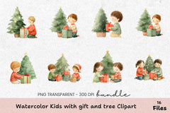 Kids with Gift and Tree Clipart Bundle - CraftNest - Digital Crafting and Art