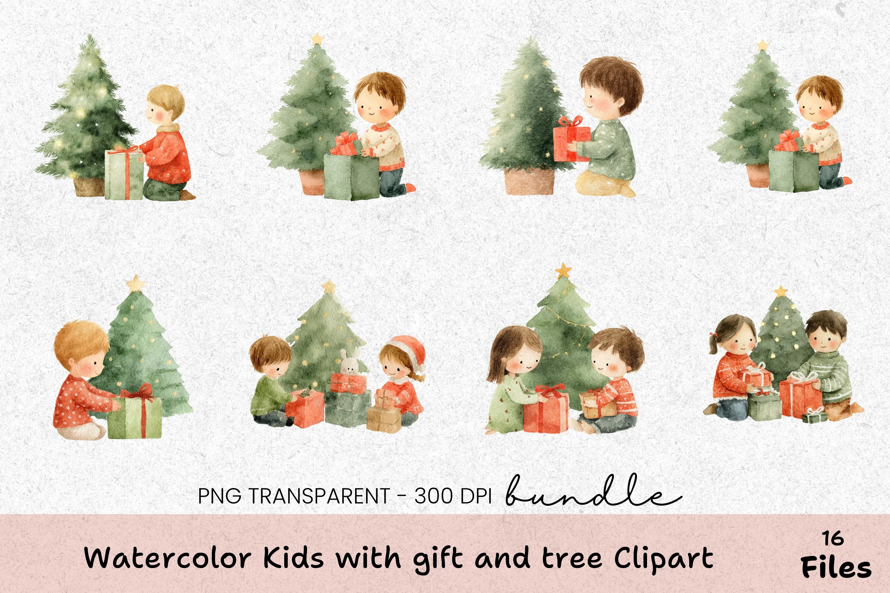 Kids with Gift and Tree Clipart Bundle - CraftNest - Digital Crafting and Art