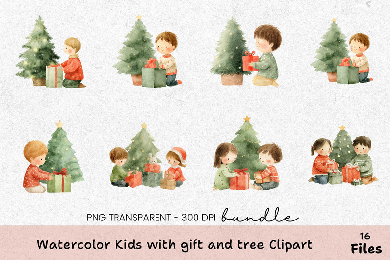 Kids with Gift and Tree Clipart Bundle - CraftNest - Digital Crafting and Art