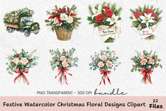 Festive Christmas Floral Designs Clipart Bundle - CraftNest - Digital Crafting and Art