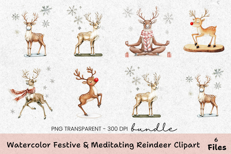 Festive Meditating Reindeer Clipart Bundle - CraftNest - Digital Crafting and Art