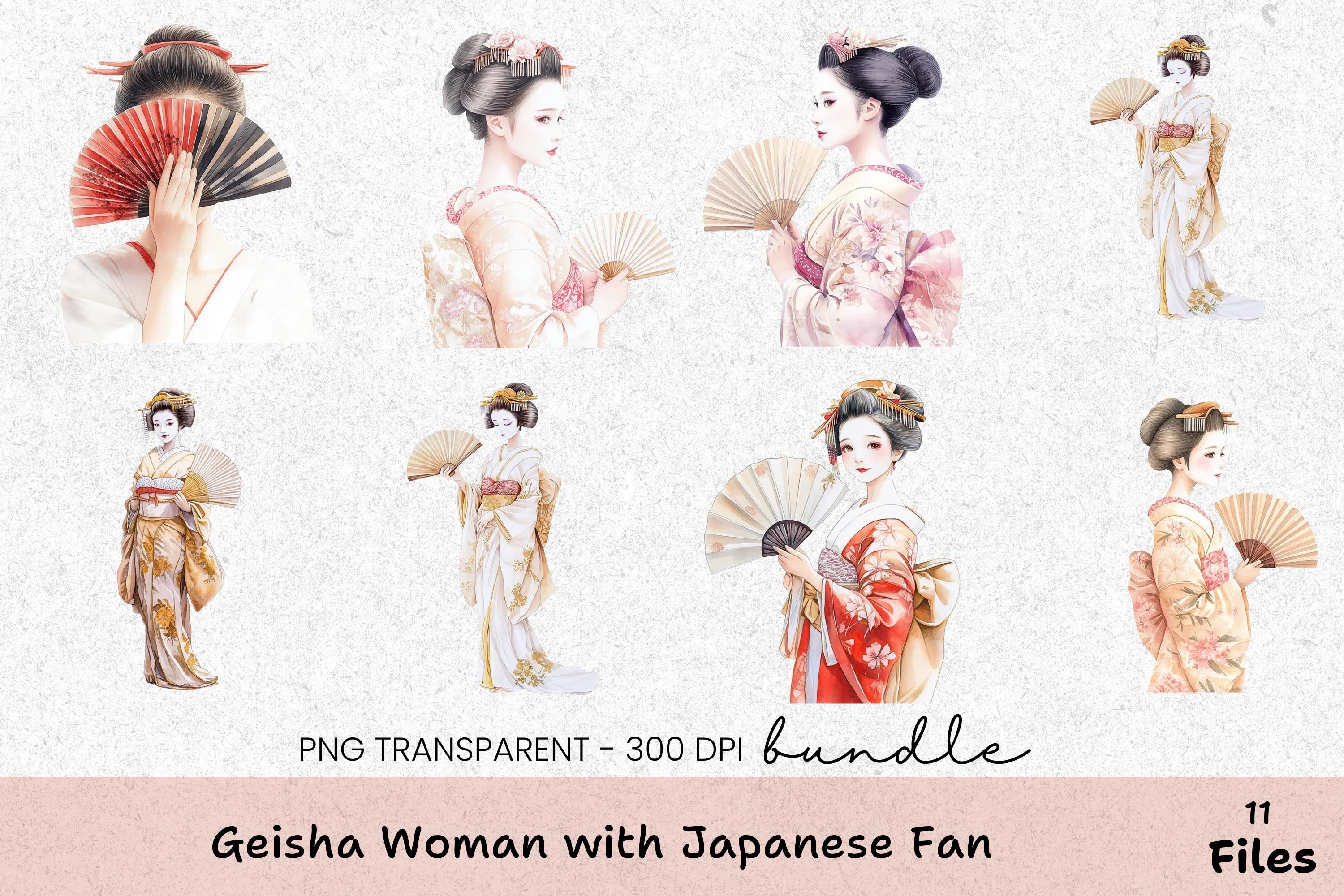 Geisha Woman with Japanese Fan Clipart Bundle - CraftNest - Digital Crafting and Art