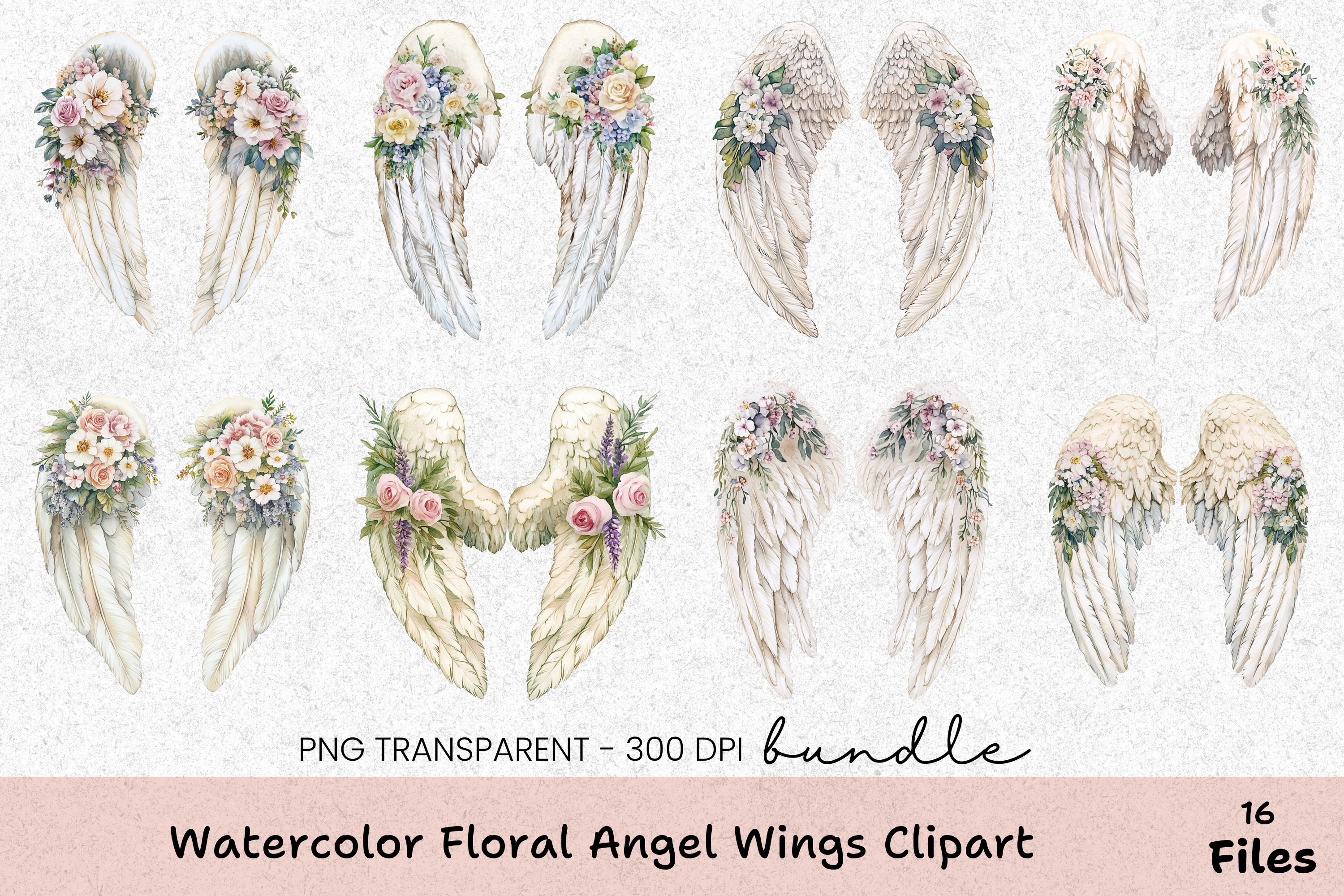 Floral Angel Wings Clipart Bundle