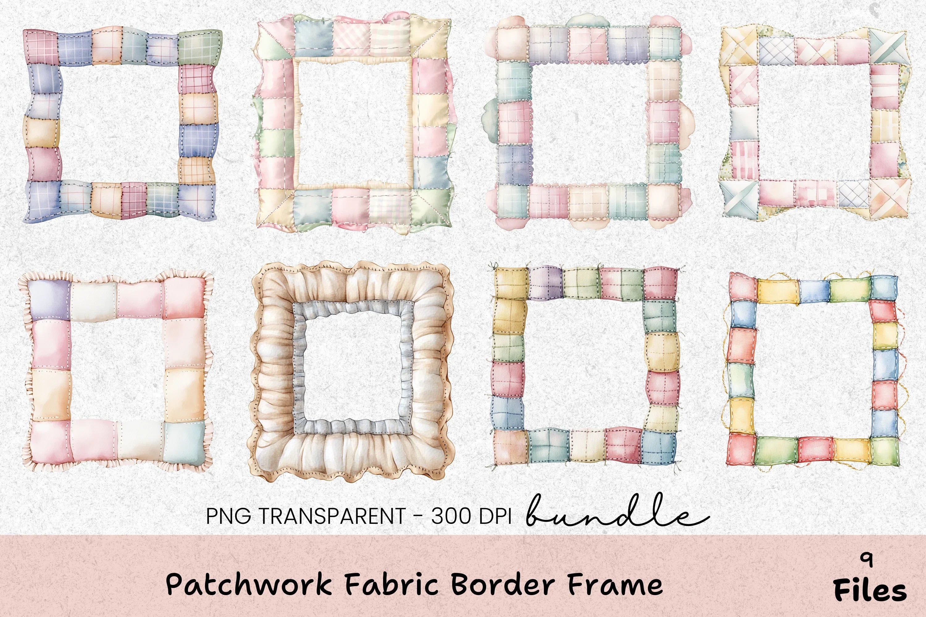 Patchwork Text Frame Patchwork Fabric Border Frame Clipart Bundle