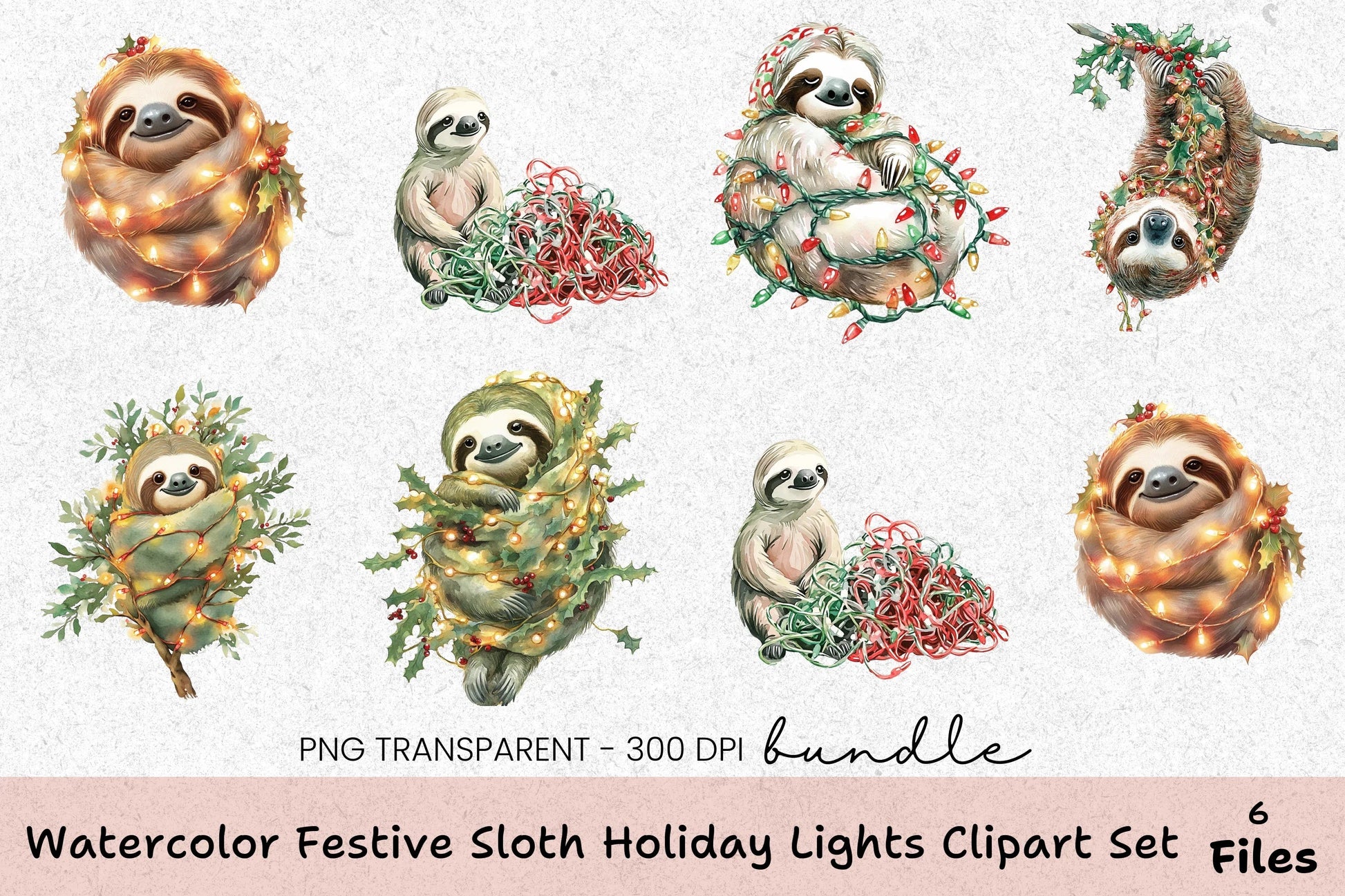 Festive Sloth Holiday Lights Clipart Bundle - CraftNest - Digital Crafting and Art