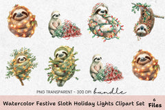 Festive Sloth Holiday Lights Clipart Bundle - CraftNest - Digital Crafting and Art
