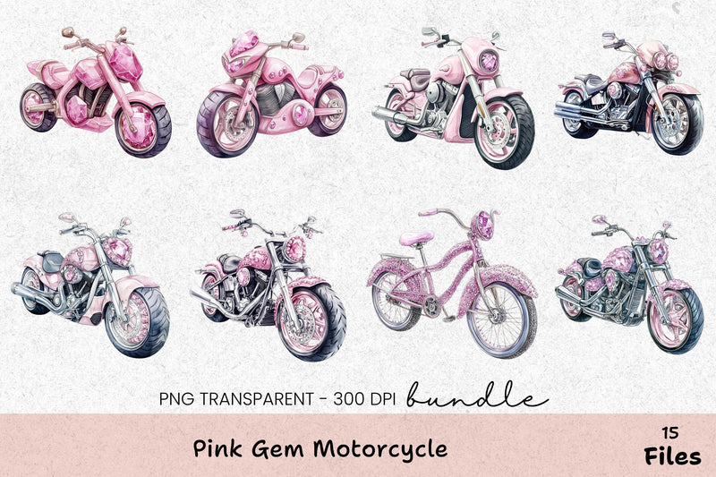 Pink Gem Motorcycle Clipart Bundle - CraftNest - Digital Crafting and Art