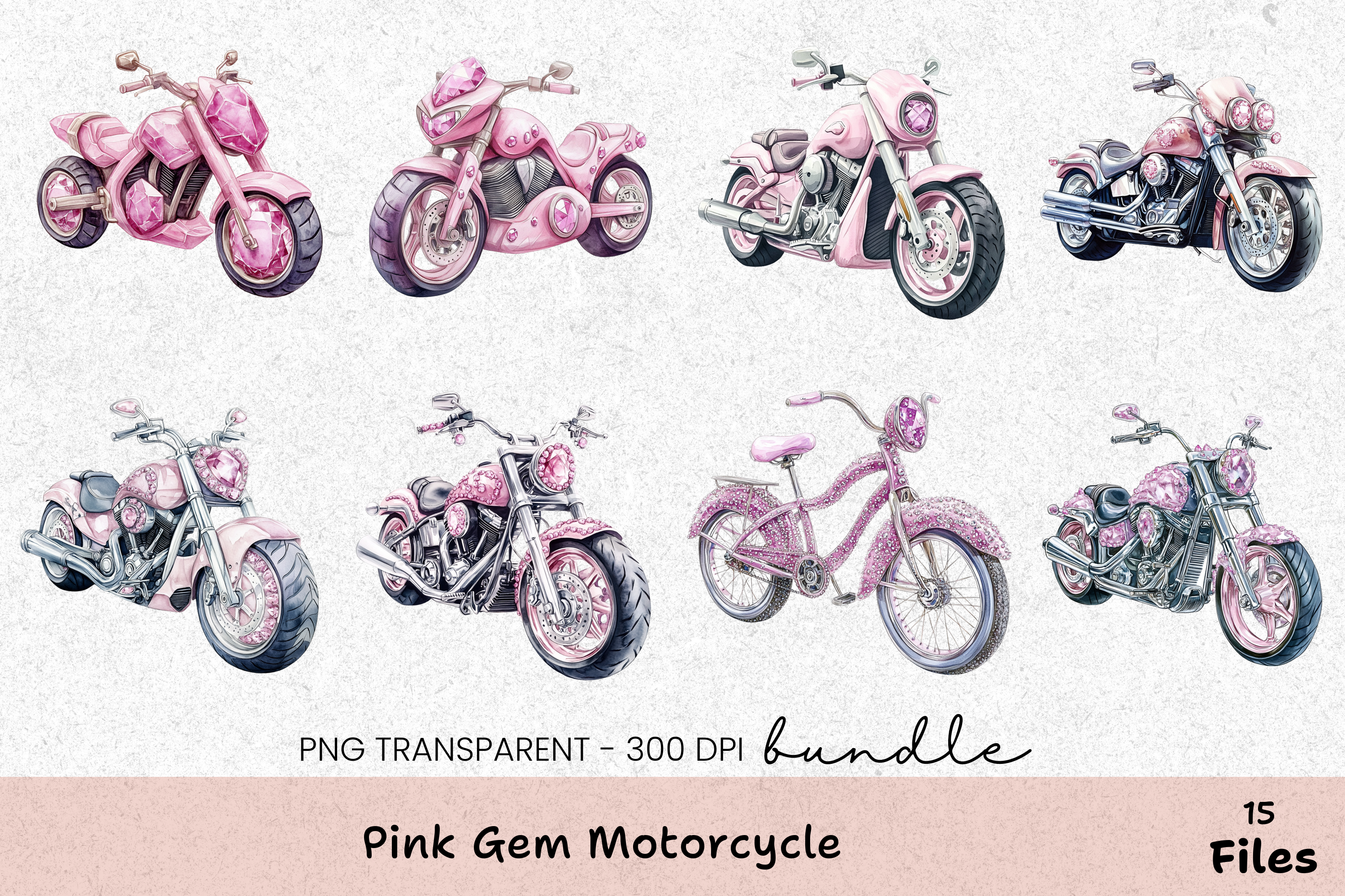 Pink Gem Motorcycle Clipart Bundle