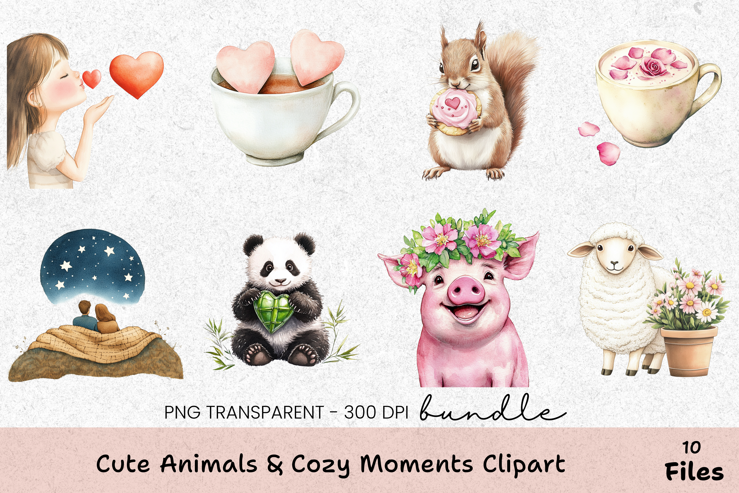 Adorable Giraffe with Red Rose Clipart Bundle