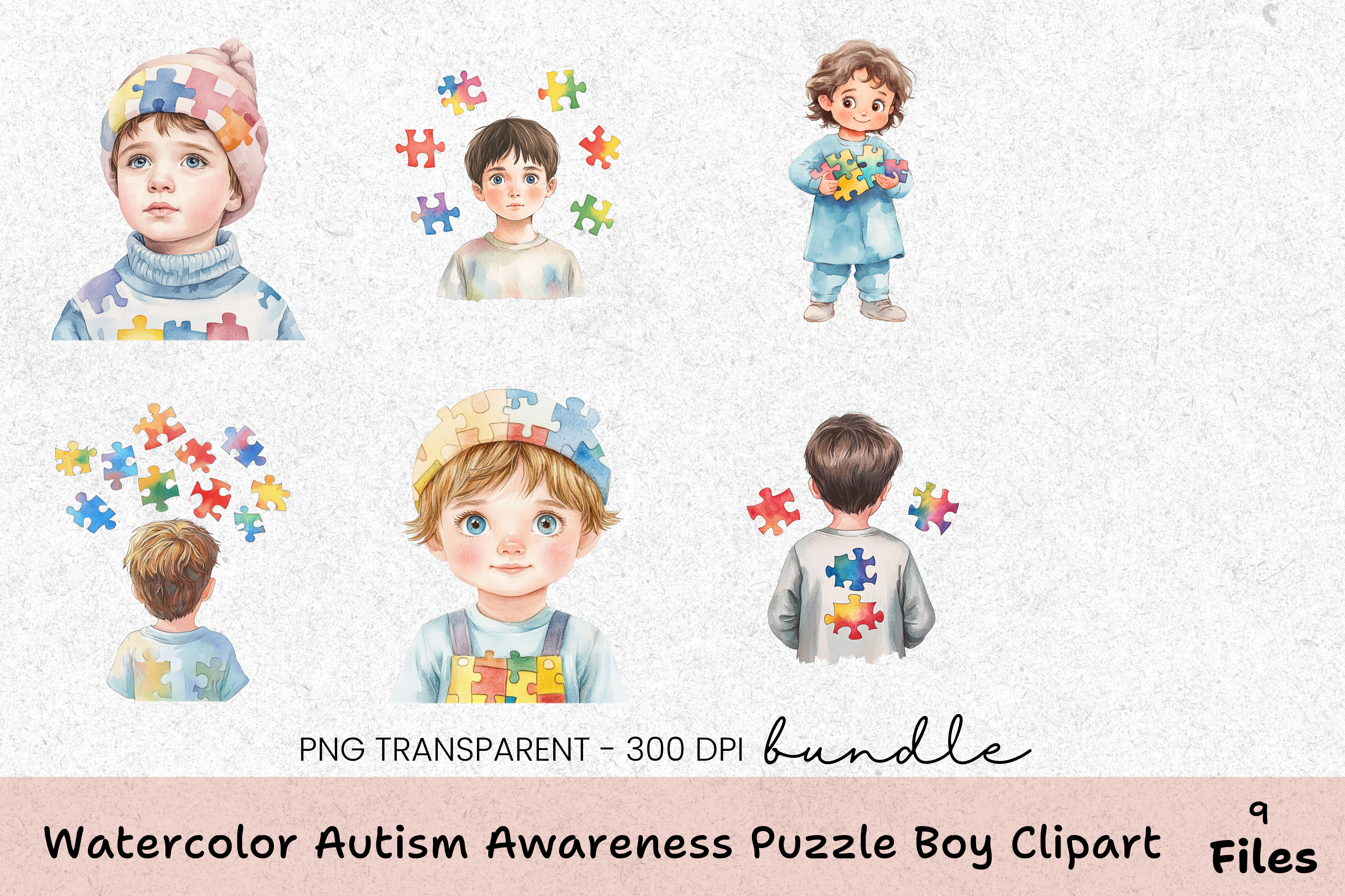 Autism Awareness Puzzle Boy Clipart Bundle