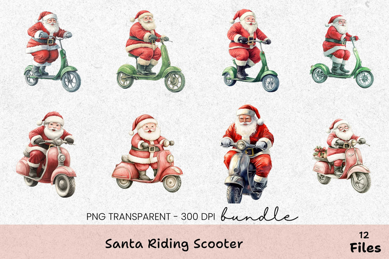 Santa Riding Scooter Clipart Bundle - CraftNest - Digital Crafting and Art